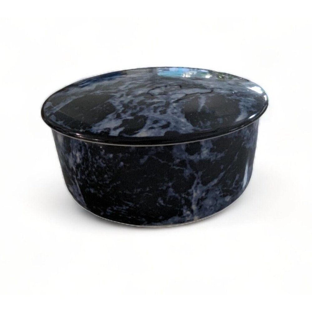 VILLEROY & BOCH MARBLE Black 4" Round Trinket Box & Lid - EUC